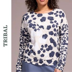 Tribal Leopard Print Pullover Sweatshirt XS Soft Knit Extra Small